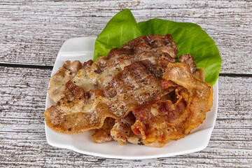 Roasted sliced pork fat bacon