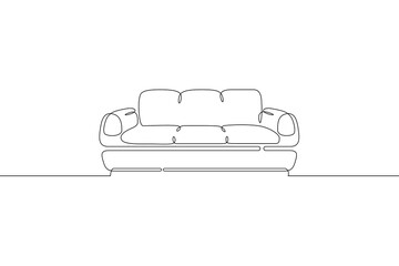 Sofa. Furniture. Interior. Modern sofa. Linear.One continuous line drawn isolated, white background.