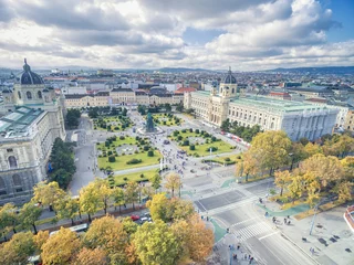 Poster Museum of Natural History and Maria Theresien Platz. Large public square in Vienna, Austria © Mindaugas Dulinskas