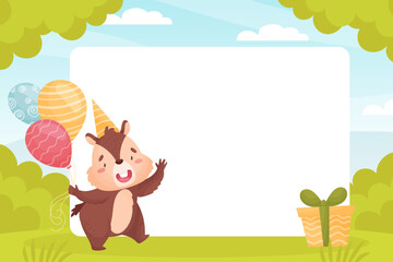 Greeting Card with Cute Chipmunk Character Vector Template