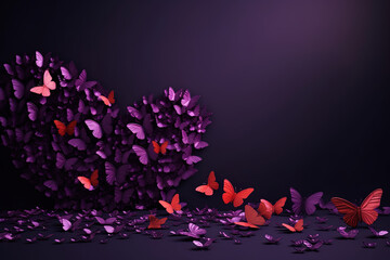 Illustration with butterflies that form a heart on the wall and empty space with gradient light