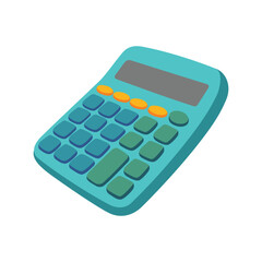 Abstract blue calculator. Electronic device for math calculations. Hand drawn colored vector illustration isolated on white background, modern flat cartoon style.