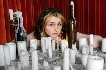 beautiful young woman with candles