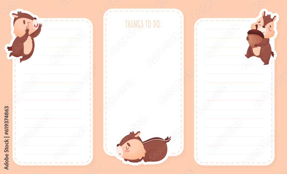 Poster notepad page with cute chipmunk character vector template