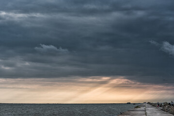 Cloudy and Stormy Clouds Above the Baltic Sea in Latvia. Baltic Sea. Evening Photo Shoot.