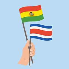 Flags of Bolivia and Costa Rica, Hand Holding flags