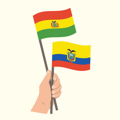 Flags of Bolivia and Ecuador, Hand Holding flags