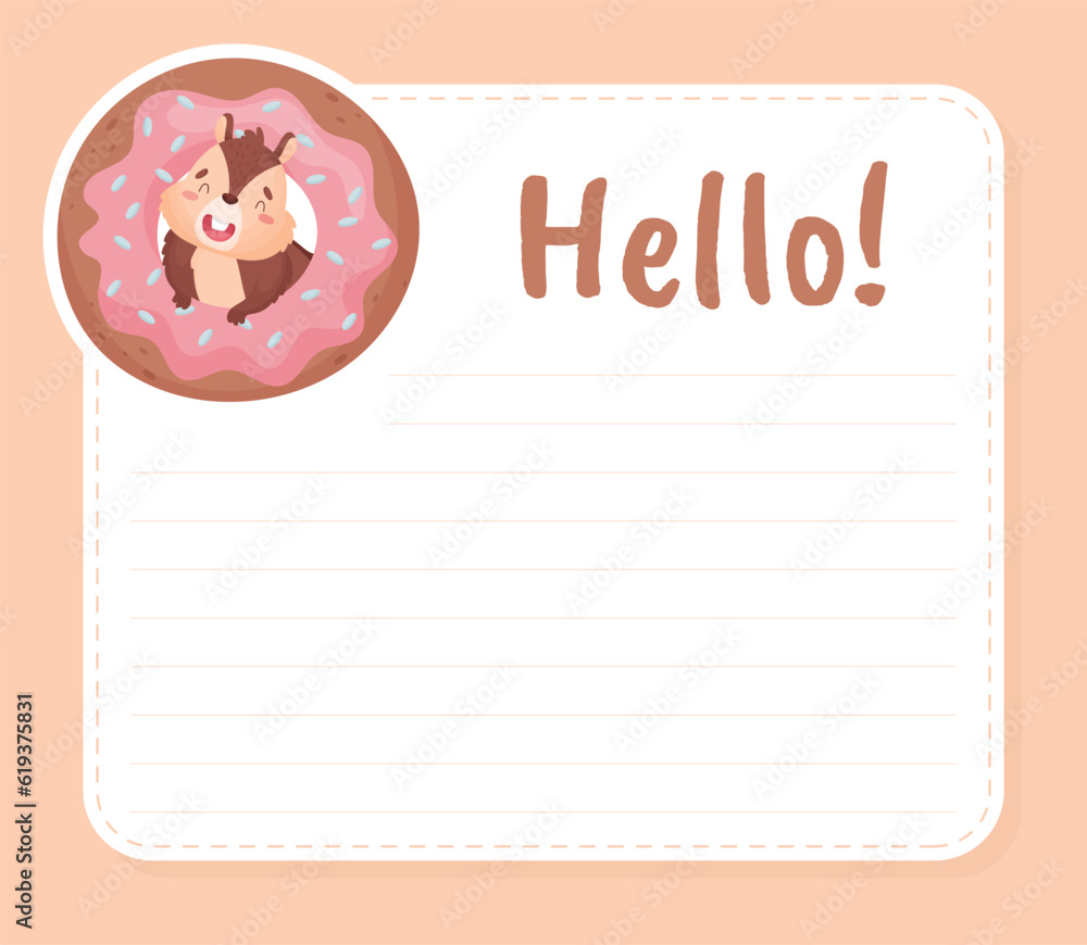 Poster notepad page with cute chipmunk character vector template