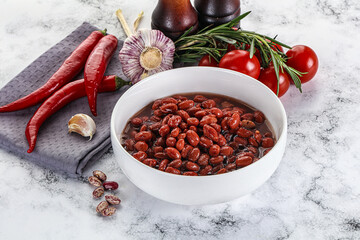 Red canned beans in the bowl