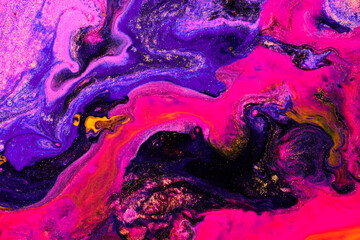 Purple pink flowing paint texture. Marbled paper abstract background