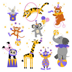 Circus Animals and Clown Performing Tricks and Juggling Vector Set © Happypictures
