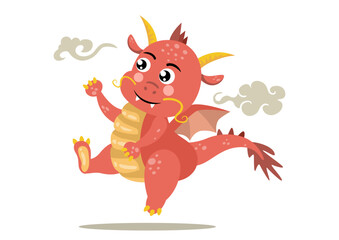Happy cute dragon jumping isolated