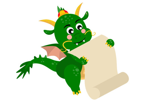 Green dragon with blank parchment paper for chinese new year