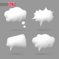 Set of white vector 3d speech bubble with shadow on gray background. Vector illustration for postcard, banner, web, design, arts.