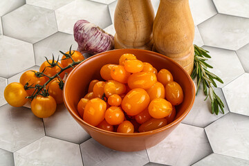 Marinated natural yellow cherry tomato