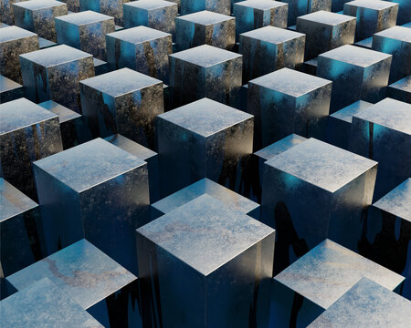 beautiful and elegant 3d diagonal blue cube geometry pattern background wallpaper