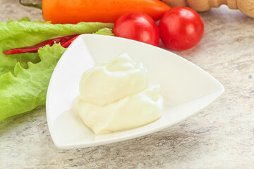Organic mayonnaise sauce in the bowl