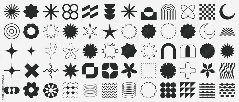 Poster brutalist shapes, cool geometric forms. bauhaus minimalist graphic design elements. trendy y2k vecto