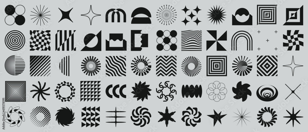 Aufkleber brutalist shapes, cool geometric forms. bauhaus minimalist graphic design elements. trendy y2k vecto