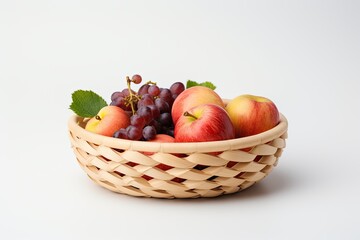 Fototapeta na wymiar Wooden fruit or bread basket on white background