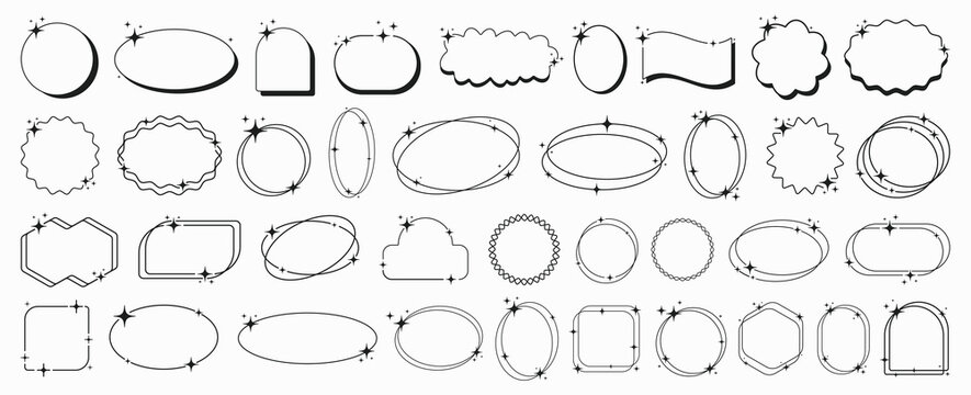 Cool Linear Frames with Stars Y2K Design. Cute Retro Minimal Shape. Decorative Geometric Figures.