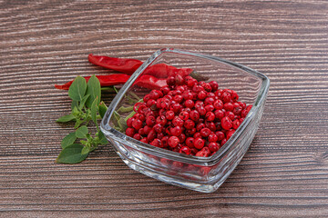 Red pepper seeds in the bowl
