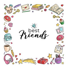 Funny square frame Friends and Friendship. Girls Design Elements. Vector Illustration - 619379288