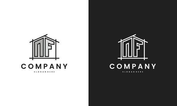 Initial NF home logo with creative house element in line art style vector design template