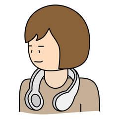 暑い夏にネッククーラーをして涼し気な若い女性のイラスト