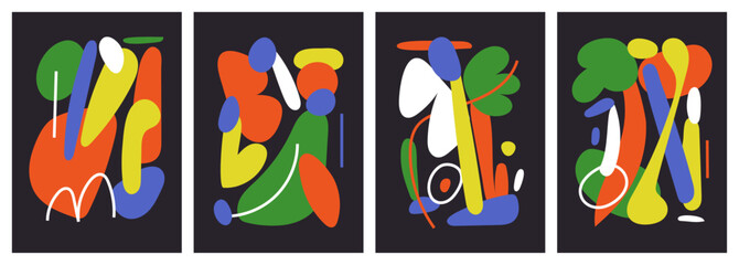 Colorful organic forms. Hand drawn simple shapes. flat vector shapes collection influenced by Naive art and graffiti. Abstract backgrounds for poster, card, cover, packaging, banner or branding.