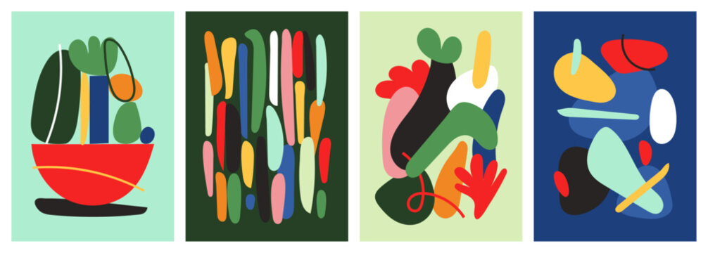 Colorful organic forms. Hand drawn simple shapes. flat vector shapes collection influenced by Naive art and graffiti. Abstract backgrounds for poster, card, cover, packaging, banner or branding.
