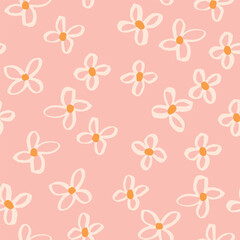 Beautiful floral pattern with hand drawn flowers. Vector seamless texture with simple ink flowers. Summer floral filed background