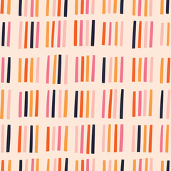 Abstract Lined pattern in retro style. Seamless texture with hand drawn lines. Colourful geometric repeating background