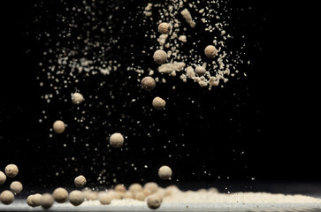 White Pepper seeds fly explosion, white Pepper mix powder float explode, abstract cloud fly....