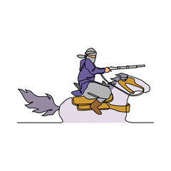 One continuous line drawing of illustration of a soldier riding a horse during war. soldier riding a horse concept in simple linear style continuous line. soldier concept vector illustration.