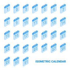 Calendar with dates isometric icon editable stroke. Calendar month