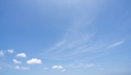 Beautiful blue sky and white cumulus clouds abstract background. Cloudscape background. Blue sky...
