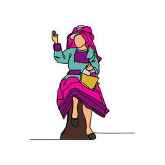 One continuous line drawing of people using the traditional clothes. Asian traditional clothes concept in simple linear style. Fashion and beauty concept vector illustration