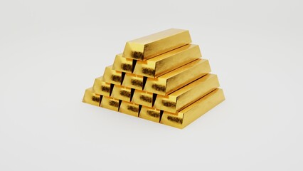 a pile of gold bars on a white background 3D render