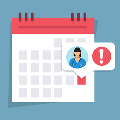  Icona della scadenza del calendario prenotazione persona dottore  . Stile piatto. Concetto di scadenza aziendale. Illustrazione