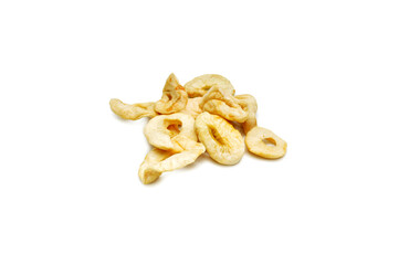 slices of dried apples on a white background