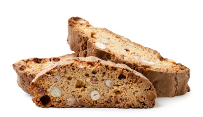 Italian cantuccini cookies close-up on a white background.