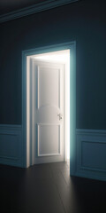 Copyspace design of hope amid the gloom concept, a bright exit door in dark room, the light at the end of the tunnel
