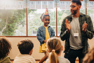 Birthday celebration at primary school class