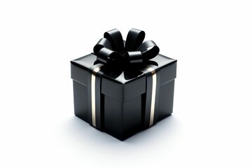 cadeau noir avec joli nœud sur fond blanc, illustration anniversaire, ia générative - obrazy, fototapety, plakaty