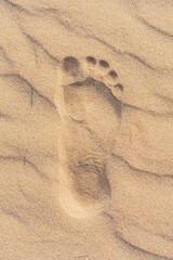 Fototapeta na wymiar Beautiful beach in Valdelagrana, Cadiz, Spain with orange-hued sand and footprints in the sand