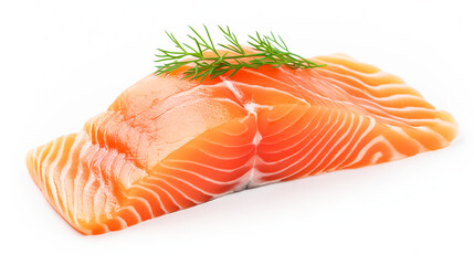 Sliced salmon flesh, white background