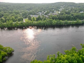 Fototapeta na wymiar Aerial view of beautiful rural lake scenery in the countryside of Haverhill, Massachusetts