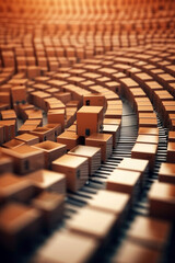 Fototapeta premium 3d rendering of a row of cubes in a music hall. 3d rendering of boxes moving on a conveyor belt. Generative AI.