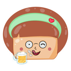 A nerdy girl with a glass of beer, character illustration, PNG.